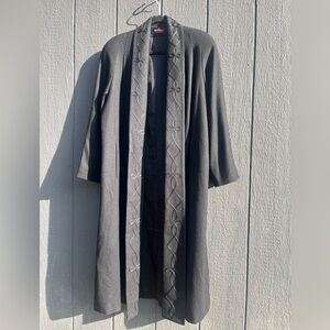 Vintage Elegant Black Wool Trench Coat | Embroidery Details | Padded Shoulders